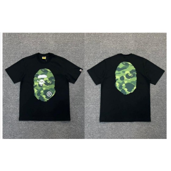 Black BAPE T-Shirt with Green Camo Ape Head (Front & Back)